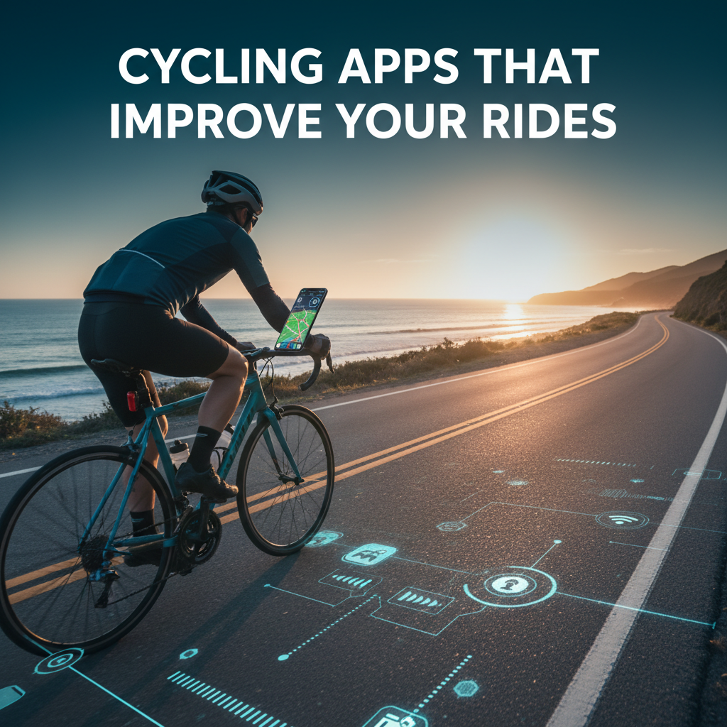 Professional blog header image for article titled: Cycling Apps That Improve Your Rides. High quality, relevant imagery, clean composition.