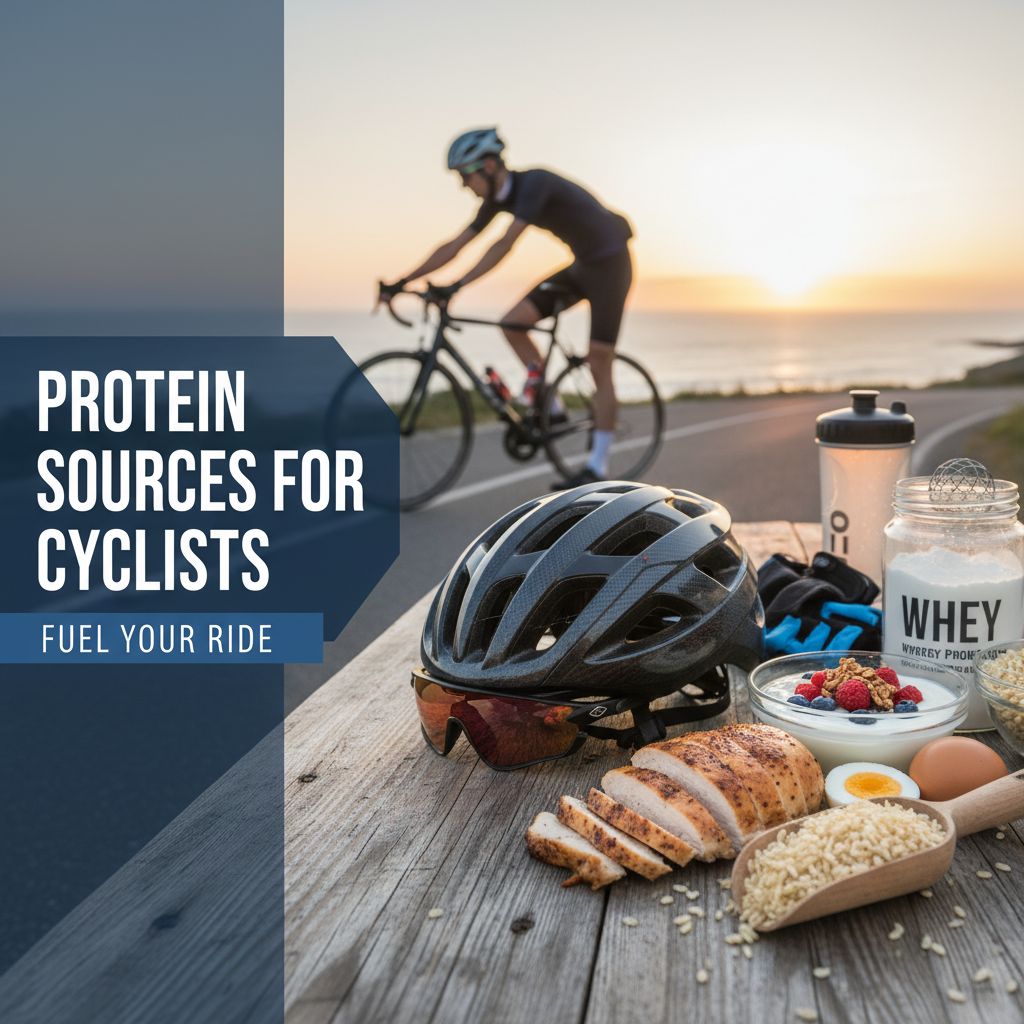 Professional blog header image for article titled: Protein Sources for Cyclists. High quality, relevant imagery, clean composition.
