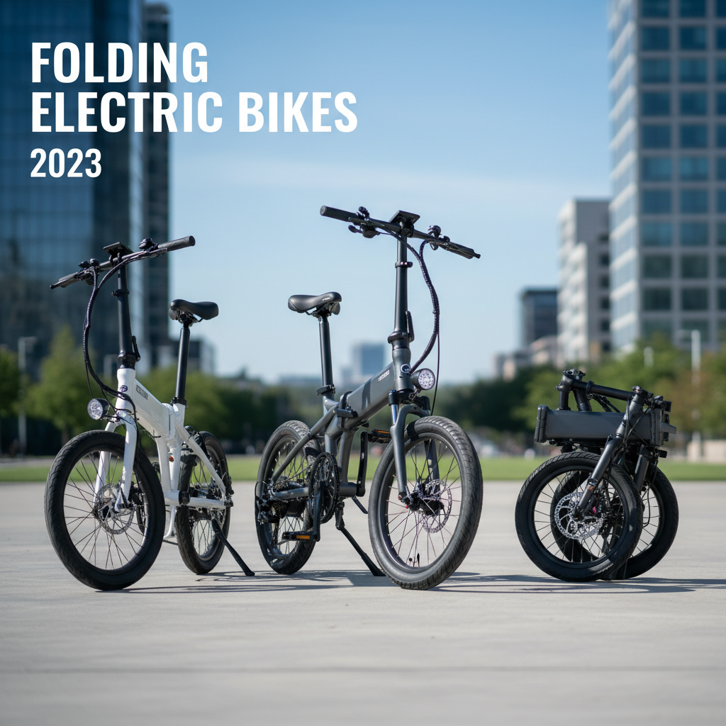Professional blog header image for article titled: Folding Electric Bikes 2023. High quality, relevant imagery, clean composition.