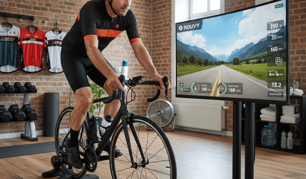 indoor cycling smart trainer rouvy app screen