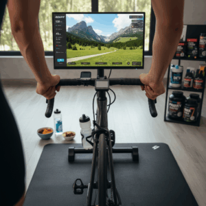 indoor cycling smart trainer Rouvy app screen