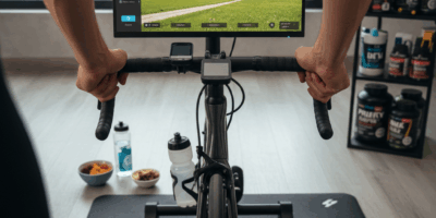indoor cycling smart trainer Rouvy app screen