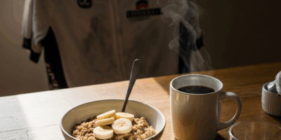cyclist s pre ride breakfast with oatmeal banana and coffee 20260331 084637