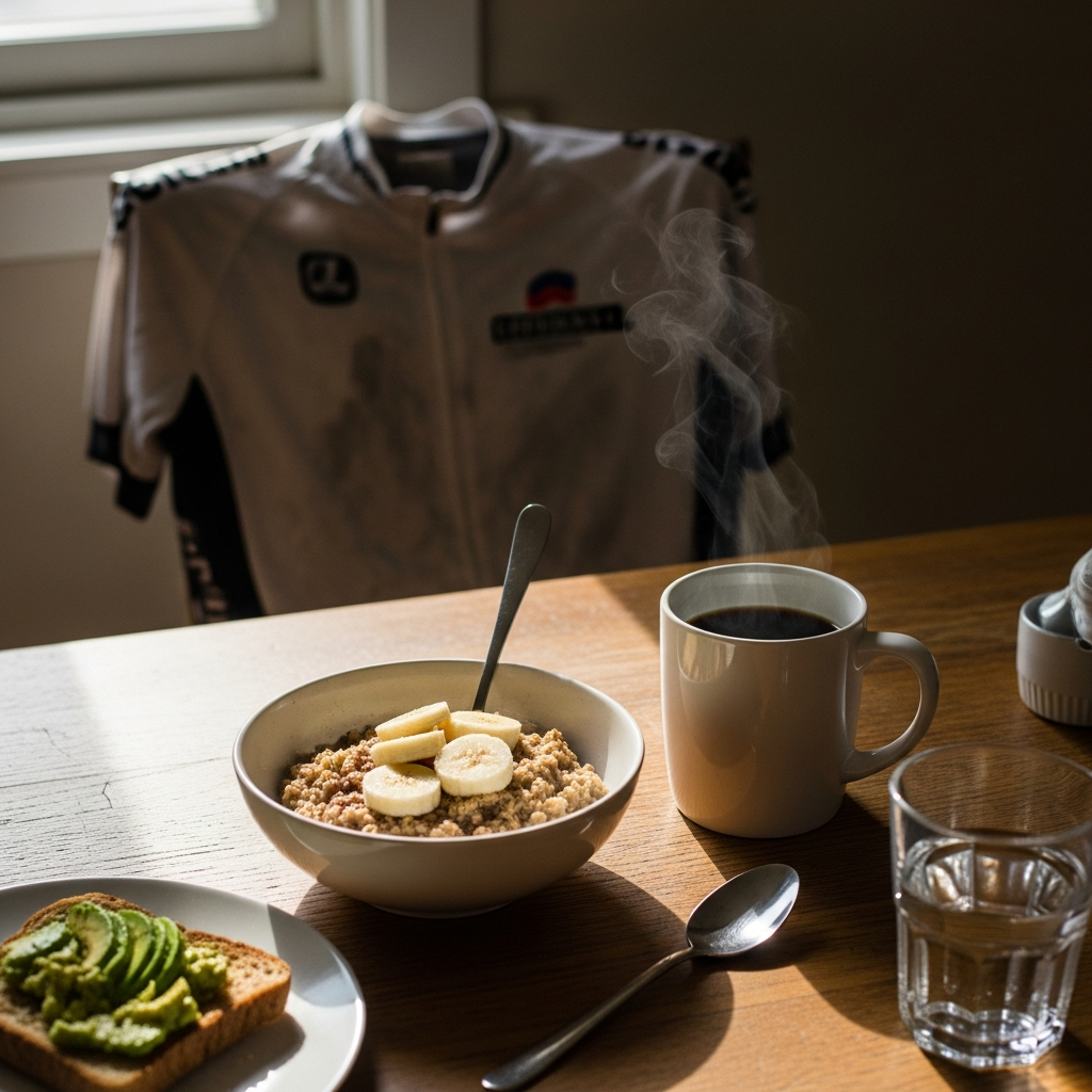 cyclist s pre ride breakfast with oatmeal banana and coffee 20260331 084637